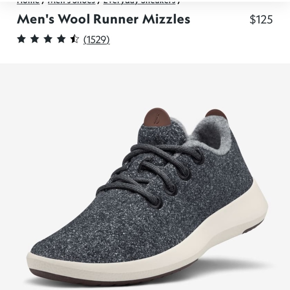 Men’s 9/women’s 10.5 Allbirds Woolrunners